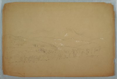 Piirros, Kaukaisnäkymä Katahdinista lännestä, n. 1856. tekijältä Frederic Edwin Church