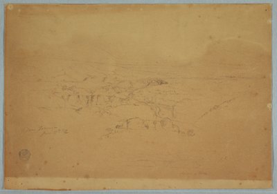 Piirustus, piirustus.  Luonnokset.  Maisema, "Near Tacunga", Ecuador, 17. kesäkuuta 1857. tekijältä Frederic Edwin Church