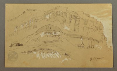 Piirros, El Jemenin laakso, Arabia:  Kallioseinä, 20. helmikuuta 1868 tekijältä Frederic Edwin Church