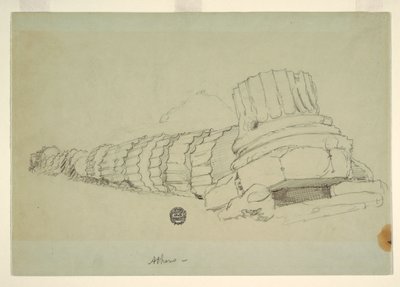 Piirros, Olympos Zeuksen temppelin kaatunut pylväs, Ateena, huhtikuu 1869. tekijältä Frederic Edwin Church