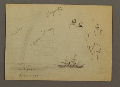Piirustus, Hahmo-opinnot, purjelaiva, sateenkaari, mahdollisesti 1868 tekijältä Frederic Edwin Church