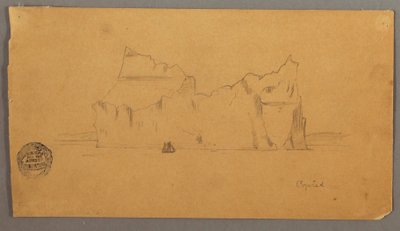 Piirros, kelluva jäävuori ja purjevene, mahdollisesti 1859 tekijältä Frederic Edwin Church