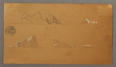Piirros, kelluvat jäävuoret, 5. ja 6. heinäkuuta 1859. tekijältä Frederic Edwin Church