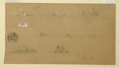 Piirros, kelluvat jäävuoret, 6. ja 16. heinäkuuta 1859. tekijältä Frederic Edwin Church