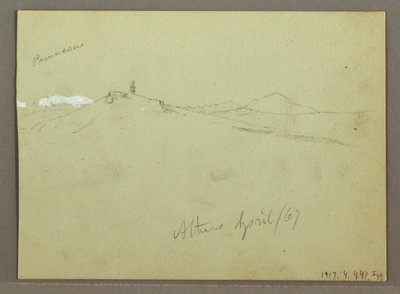 Piirros, Lammaslauma ja paimen, lumen peittämät vuoristot, huhtikuu 1869. tekijältä Frederic Edwin Church