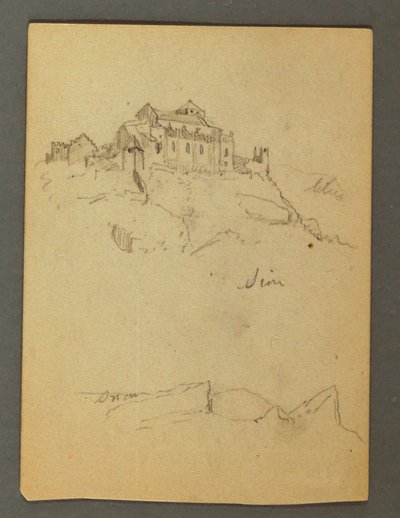 Piirros, Kallion huipun linnoitus, Sion, Rhônen laakso, mahdollisesti 1868. tekijältä Frederic Edwin Church