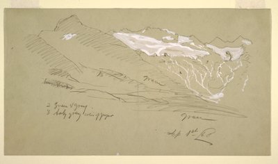 Piirros, Bernin alpeilta, Bel Arp, elokuu 1868. tekijältä Frederic Edwin Church