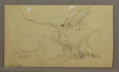 Piirros, Glacier, silta ja talo, syyskuu 1868. tekijältä Frederic Edwin Church