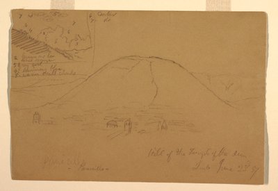 Piirros, Aurinkotemppelin kukkula, Quito, Ecuador, 23. kesäkuuta 1857. tekijältä Frederic Edwin Church