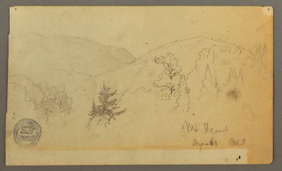 Piirros, Kukkuloita ja puita, 1860 tekijältä Frederic Edwin Church
