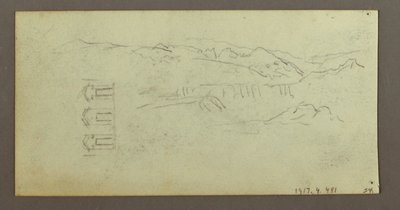 Piirros, hevonen, selkäpuolen hahmo, puita, mahdollisesti 1868 tekijältä Frederic Edwin Church