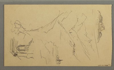 Piirustus, talo, silta, linna, katot, elokuu 1868. tekijältä Frederic Edwin Church
