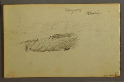 Piirustus, talo, purjevene, kasvi, syyskuu 1844 tekijältä Frederic Edwin Church