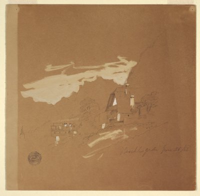 Piirros, talot lähellä Berchtesgadenia, Baijeri, 26. heinäkuuta 1868. tekijältä Frederic Edwin Church