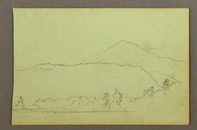 Piirros, Järvi, mäki, mahdollisesti 1856 tekijältä Frederic Edwin Church