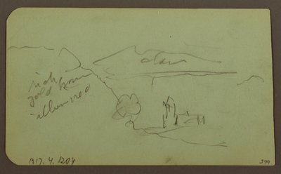 Piirros, Maisema, Toluca; Kääntöpuoli: Vuori, kirkko, 1883. tekijältä Frederic Edwin Church