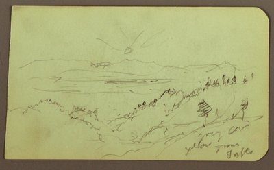 Piirros, maisema; Kääntöpuoli: Hahmo, maisema, 1883. tekijältä Frederic Edwin Church