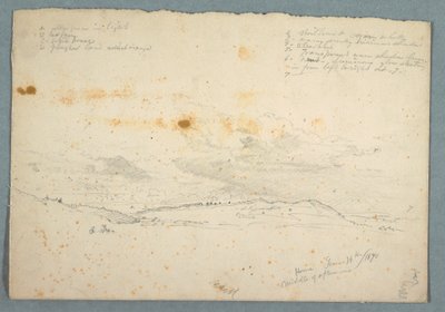 Piirros, Maisema Hudsonin laaksossa; kääntöpuoli: Luonnos puukirkosta, 14. kesäkuuta 1870. tekijältä Frederic Edwin Church
