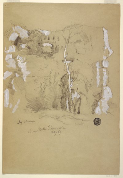 Piirros, Maisema Caracallan kylpylän lähellä, Rooma, helmikuu 1869. tekijältä Frederic Edwin Church