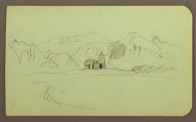 Piirros, maisema ja kirkko; Kääntöpuoli: Maisema, 1883 tekijältä Frederic Edwin Church