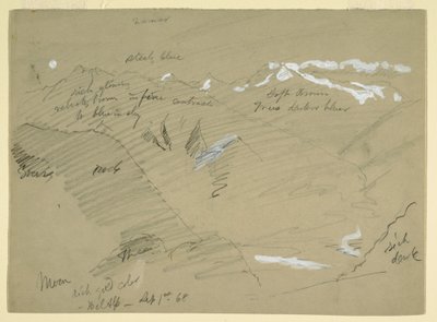 Piirros, Maisemia Bernin Alpeilla, Bel Alpin lähellä, Sveitsi, syyskuu 1868. tekijältä Frederic Edwin Church