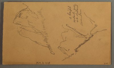 Piirros, Mies veneessä, Rocky Peak over Pines, mahdollisesti 1868. tekijältä Frederic Edwin Church