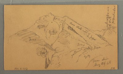 Piirustus, Keskiaikainen linna, talon kaskadi, 24. elokuuta 1868. tekijältä Frederic Edwin Church