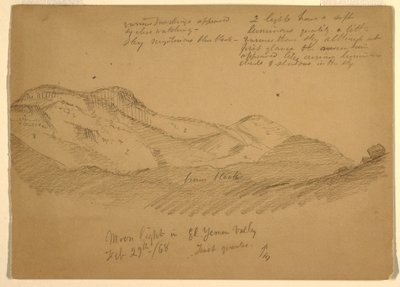 Piirros, Kuunvalo El Yumenin laaksossa, Arabia, 29. helmikuuta 1868. tekijältä Frederic Edwin Church