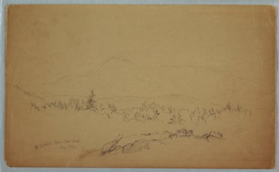 Piirros, "Mount Katahdin from the West" [Katahdin-vuorta kohti länteen katsoen], elokuu 1852. tekijältä Frederic Edwin Church