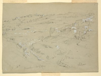 Piirros, Öljymäki, Betania, Siloam ja Jerusalem, Palestiina [Betania ja Silwan, Itä-Jerusalem ja Jerusalem, Israel], 7. ja 10. helmikuuta 1868. tekijältä Frederic Edwin Church