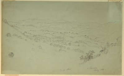 Piirros, vuoristomaisema, Jamaika, 1865 tekijältä Frederic Edwin Church