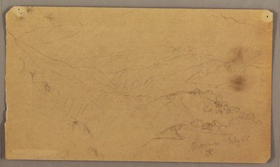 Piirros, vuoristomaisema, Jamaika, Länsi-Intia, heinäkuu 1865. tekijältä Frederic Edwin Church