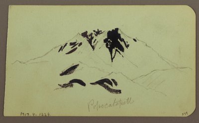Piirros, vuoristomaisema, Taluca, kuva; Kääntöpuolella: Popocatapetl, 1883. tekijältä Frederic Edwin Church