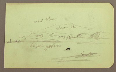 Piirros, vuoristomaisema; Kääntöpuoli: Istuva hahmo, vuori, 1883. tekijältä Frederic Edwin Church