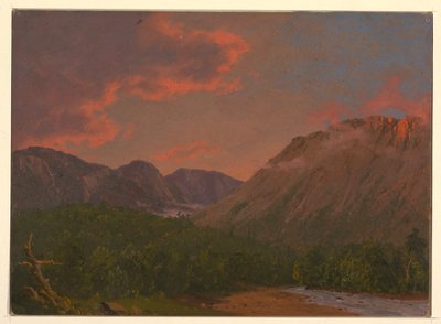 Piirros, Vuoristomaisema auringonlaskussa, 1865 tekijältä Frederic Edwin Church