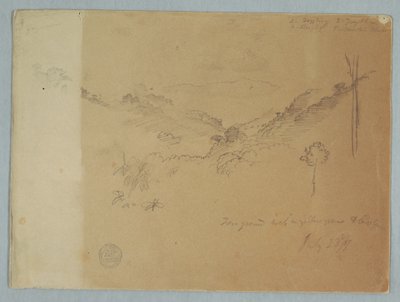 Piirros, Vuoristomaisema lähellä Jorjea, Ecuador, 23. heinäkuuta 1857. tekijältä Frederic Edwin Church