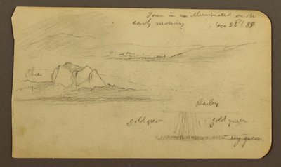 Piirros, vuoristomaisemia; Kääntöpuoli: Vuoren kylki, Tocatecas, 22. joulukuuta 1884. tekijältä Frederic Edwin Church