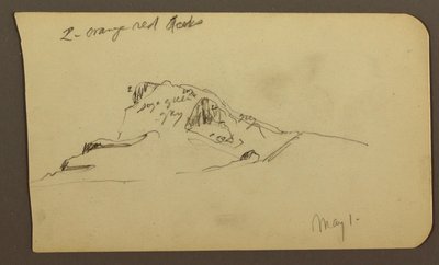 Piirros, Vuorenhuippu; Kääntöpuoli: Karu vuoristo, 1. toukokuuta 1885. tekijältä Frederic Edwin Church