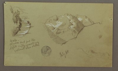 Piirros, Vuorenhuiput, joki, heinäkuu 1868 tekijältä Frederic Edwin Church