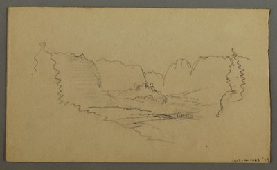 Piirros, Vuorenhuiput, tienvarsipyhäkkö, elokuu 1868. tekijältä Frederic Edwin Church