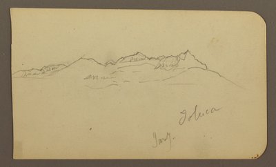 Piirros, Vuoristo, Toluca; Kääntöpuoli: Jyrkkä, Vuoristo, Toluca, 7. tammikuuta 1885. tekijältä Frederic Edwin Church