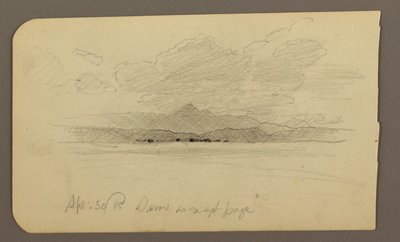 Piirros, Vuoristomaisema, Toluca; Kääntöpuoli: Vuori, Toluca, 20. huhtikuuta 1885. tekijältä Frederic Edwin Church