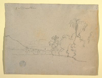 Piirros, Vuoristoinen lahden ranta, Etelä-Amerikka, 1853 tekijältä Frederic Edwin Church