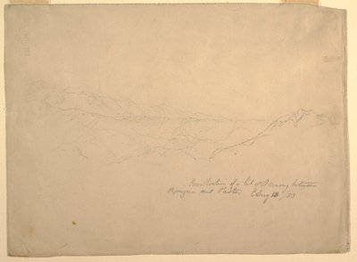 Piirros, Vuoristomaisema Popayanin ja Paston välillä, Kolumbia, 13. elokuuta 1853. tekijältä Frederic Edwin Church