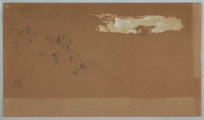 Piirros, Vuoret lähellä Mochoa, Ecuador, luultavasti Chimoborazo-vuori pilvien kehystämänä, 16. kesäkuuta 1857. tekijältä Frederic Edwin Church