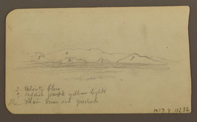 Piirros, Vuoret; Kääntöpuoli: Foothills amp; Vuoristo, 21. joulukuuta 1885. tekijältä Frederic Edwin Church