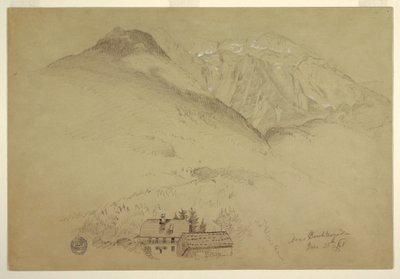 Piirros, Goellin ja Brettin vuoret lähellä Berchtesgardenia, Baijeri, 28. kesäkuuta 1868. tekijältä Frederic Edwin Church