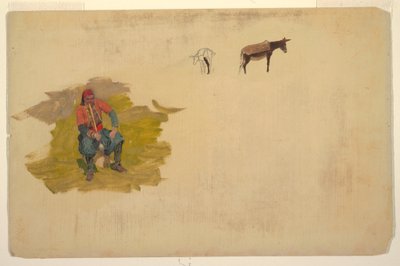 Piirros, Lähi-itä, mies; aasi, 1868-69 tekijältä Frederic Edwin Church