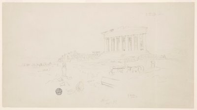 Piirros, Parthenon ja Erektiokirkko, Ateena, huhtikuu 1869. tekijältä Frederic Edwin Church