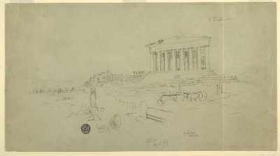 Piirros, Parthenon ja Erektiokirkko, Ateena, huhtikuu 1869. tekijältä Frederic Edwin Church